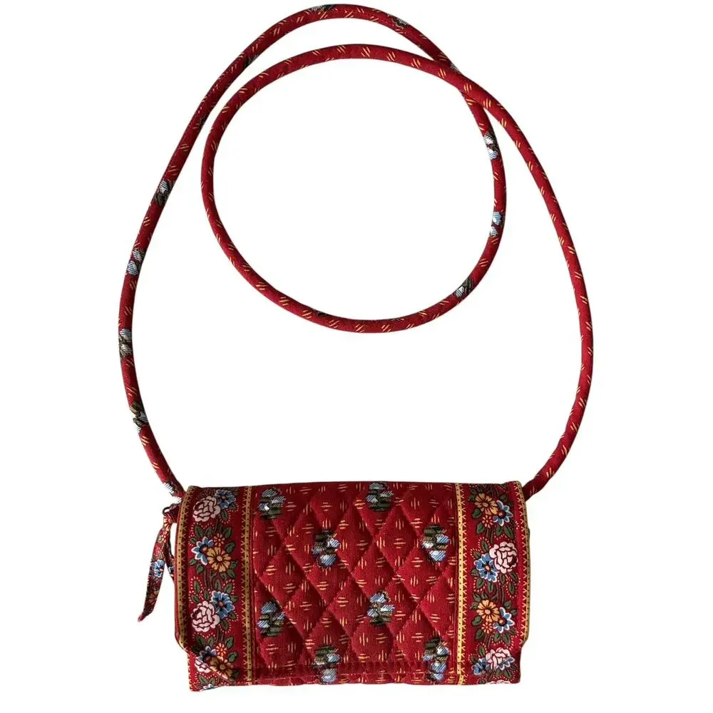 VTG Vera Bradley Quilted Crossbody Purse‎ Wallet Provincial Red Floral Pattern